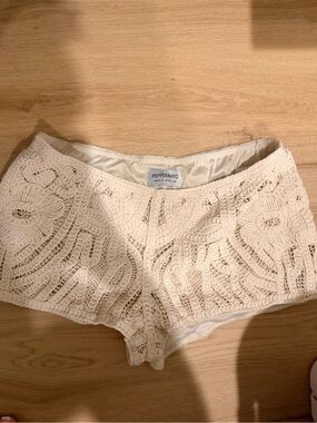 Peppermayo Cream Crochet High-Waist Lace Shorts